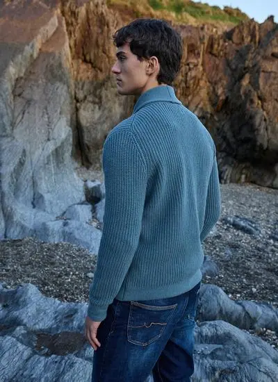 Fisherman Lambswool Shawl Collar Cardigan 